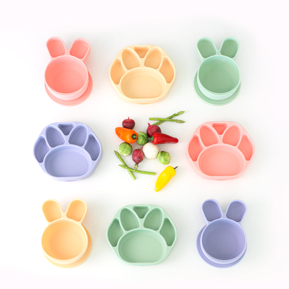 ひっくり返らないベビープレート - うさぎ（イエロー）