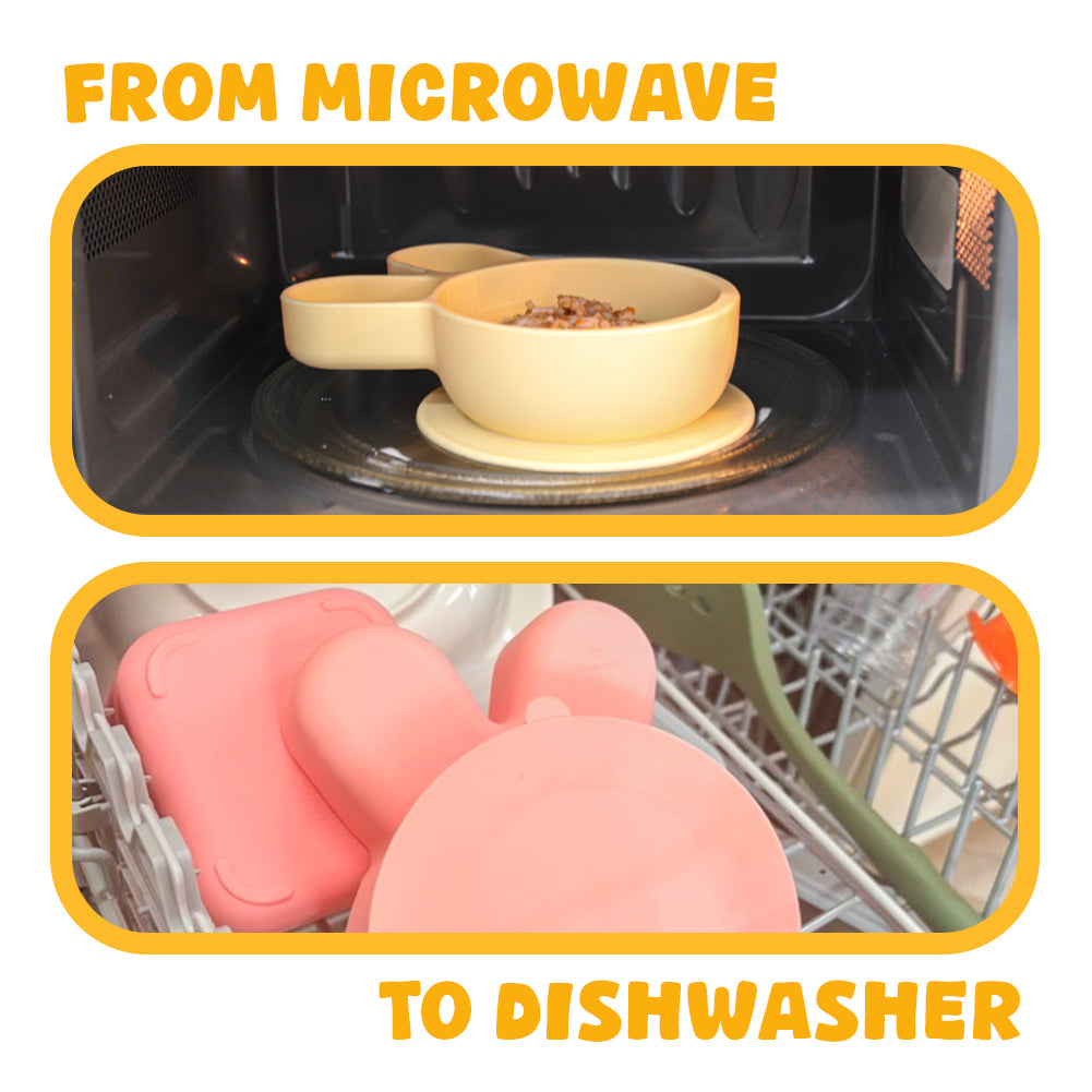 ひっくり返らないベビープレート - うさぎ（グリーン）