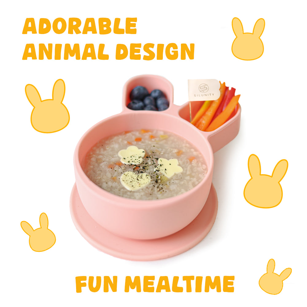 ひっくり返らないベビープレート - うさぎ（グリーン）