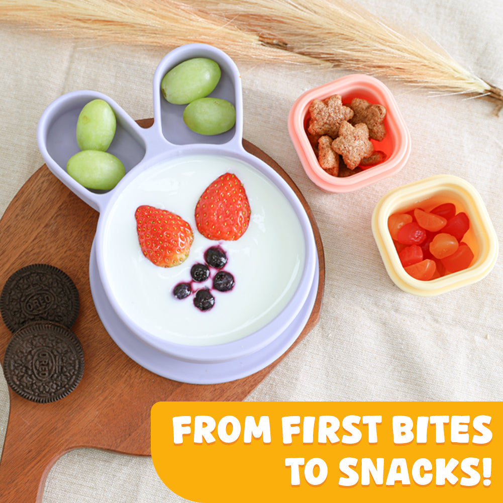 ひっくり返らないベビープレート - うさぎ（グリーン）