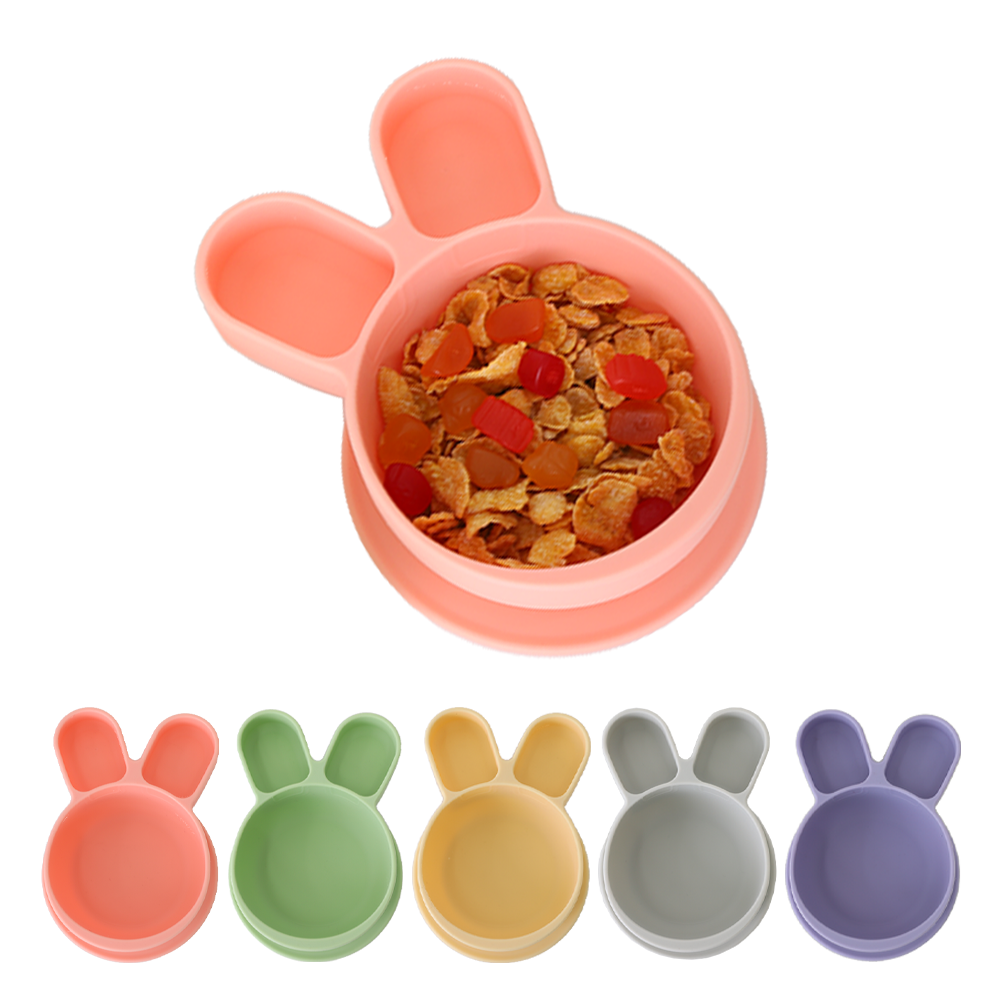 ひっくり返らないベビープレート - うさぎ（ピンク）