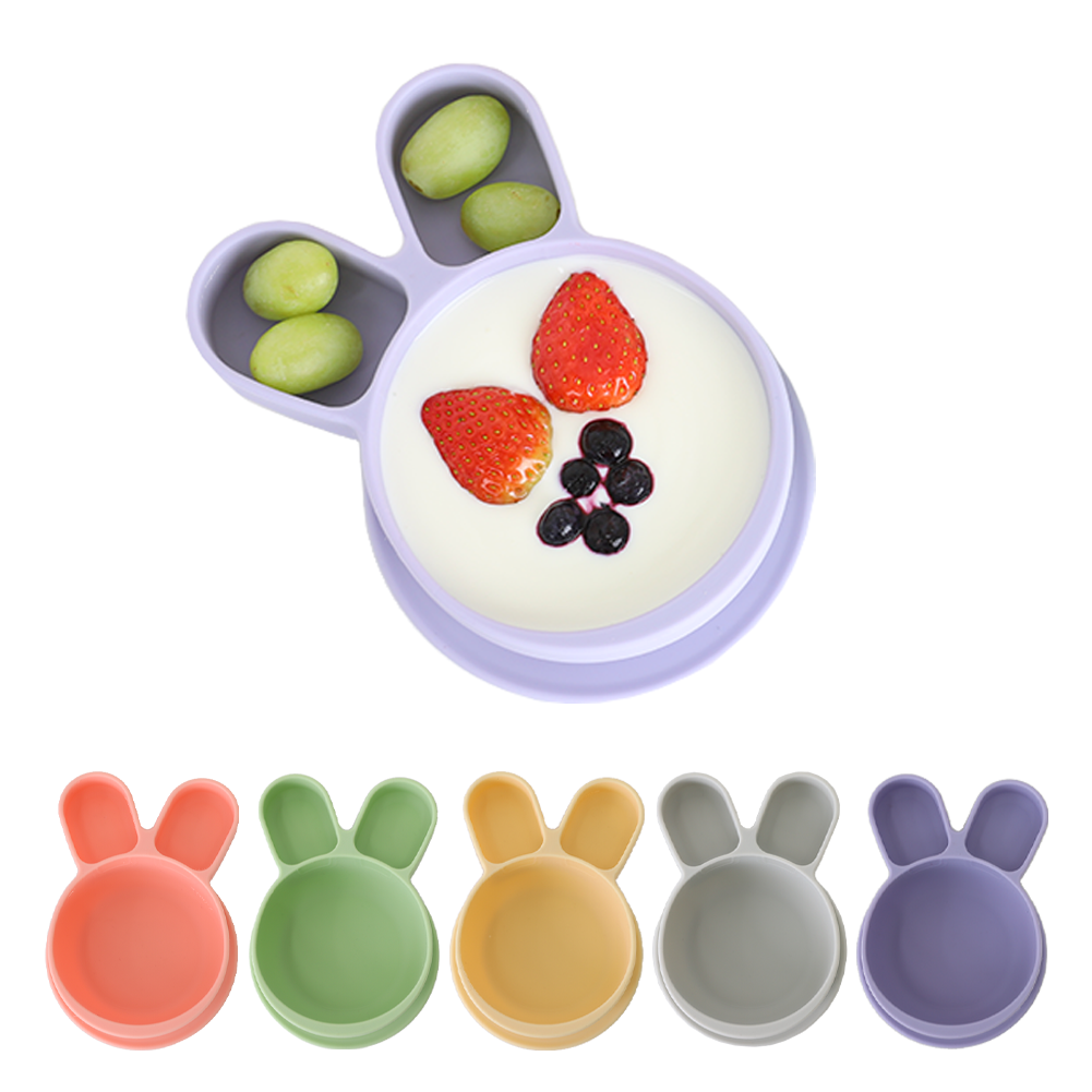 ひっくり返らないベビープレート - うさぎ（パープル）